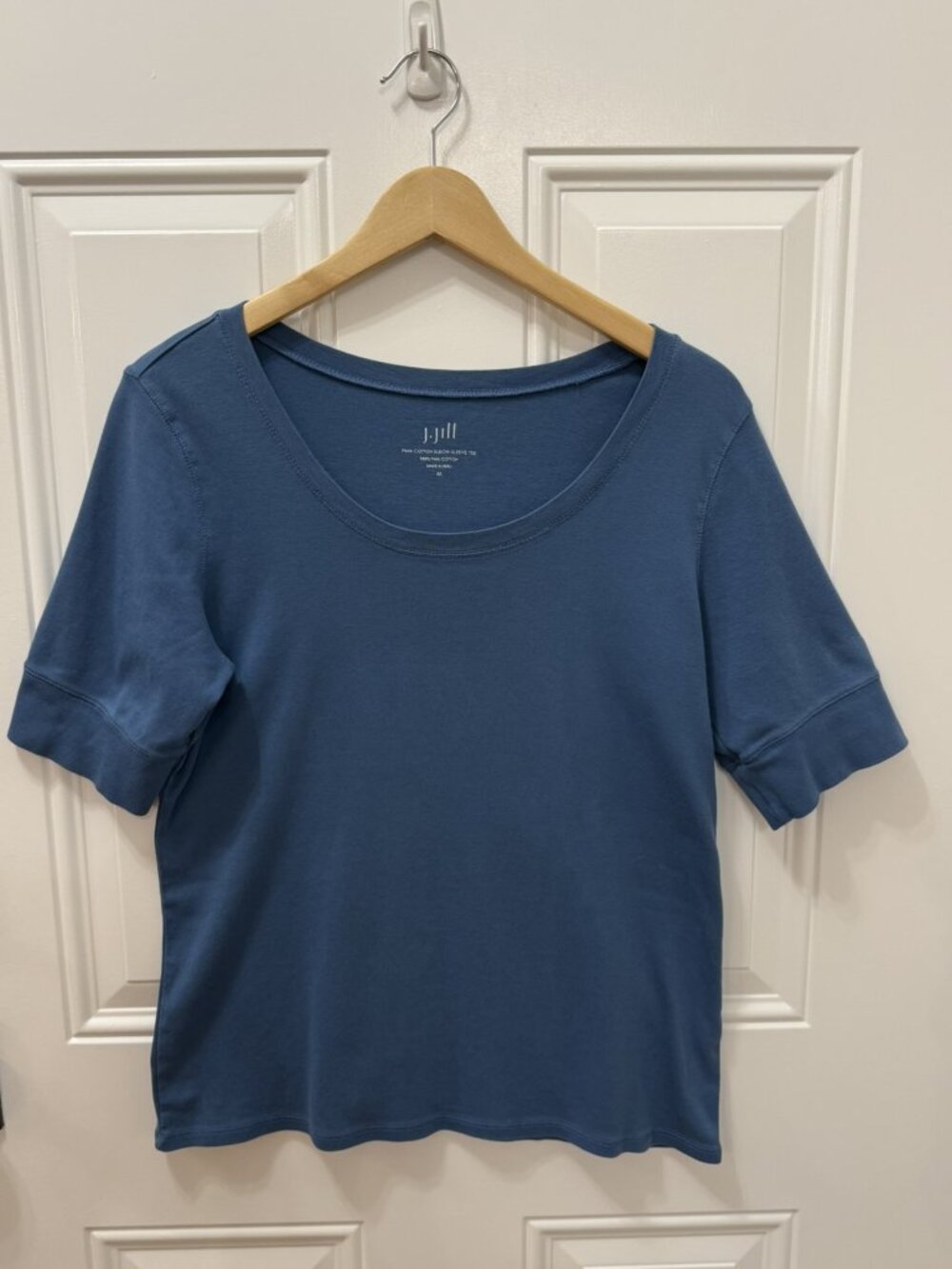 J. Jill Medium Blue Cotton Stretch Scoop Neck Short Sleeve Top Size M (033)